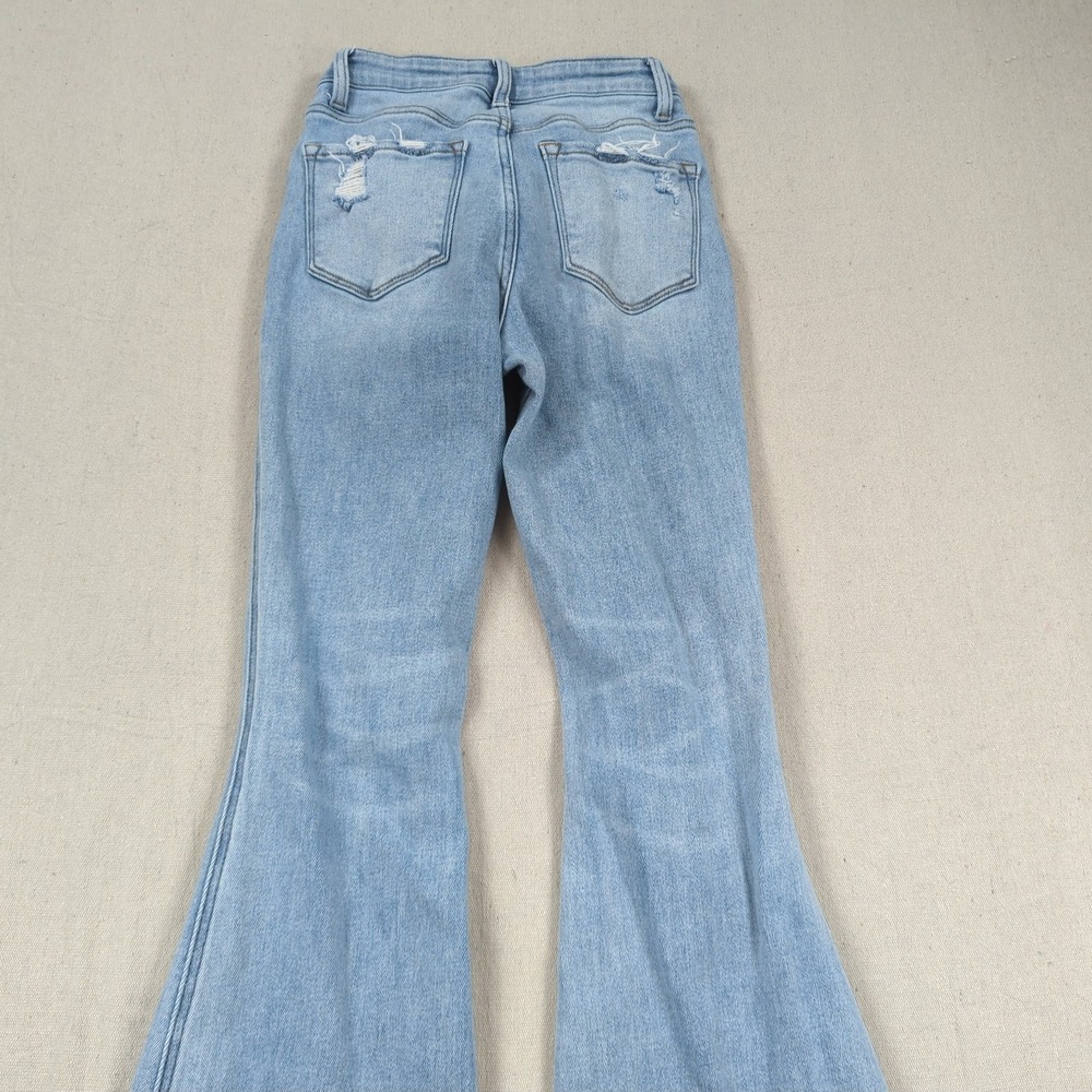Flying Monkey Jeans Womens 23 Blue High Rise Flare Stretch Distressed Frayed - Picture 13 of 15